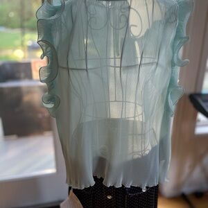 Elegant Sheer Ruffle Top - Light Blue